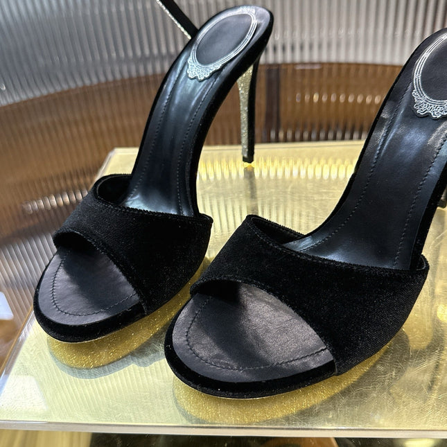 RENE CAOVILLA 26S CRYSTAL WRAP HEELS 95 MM IN BLACK VELVET