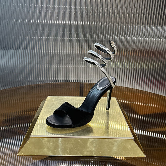 RENE CAOVILLA 26S CRYSTAL WRAP HEELS 95 MM IN BLACK VELVET