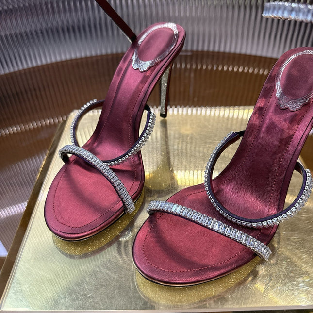 RENE CAOVILLA 26S STILETTO SANDALS 95 MM IN DARK RED LAMBSKIN
