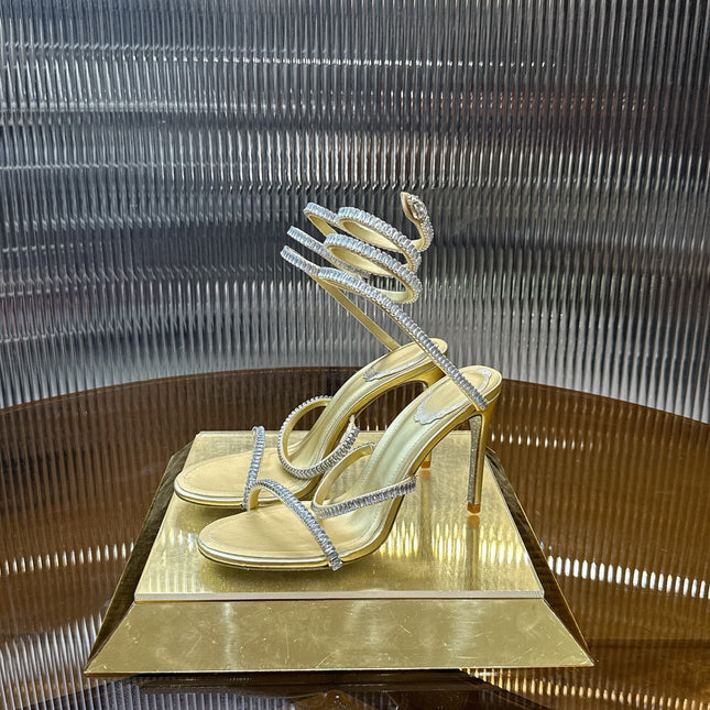 RENE CAOVILLA 26S STILETTO SANDALS 95 MM IN LIGHT GOLD LAMBSKIN