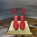 RENE CAOVILLA 26S HIGH-HEEL 100 MM IN RED MESH AND LAMBSKIN EMBELLISHED