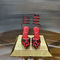 RENE CAOVILLA 26S HIGH-HEEL 100 MM IN BLACK MESH AND RED LAMBSKIN EMBELLISHED