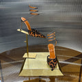 RENE CAOVILLA 26S HIGH-HEEL 100 MM IN BLACK MESH AND BROWN LAMBSKIN EMBELLISHED