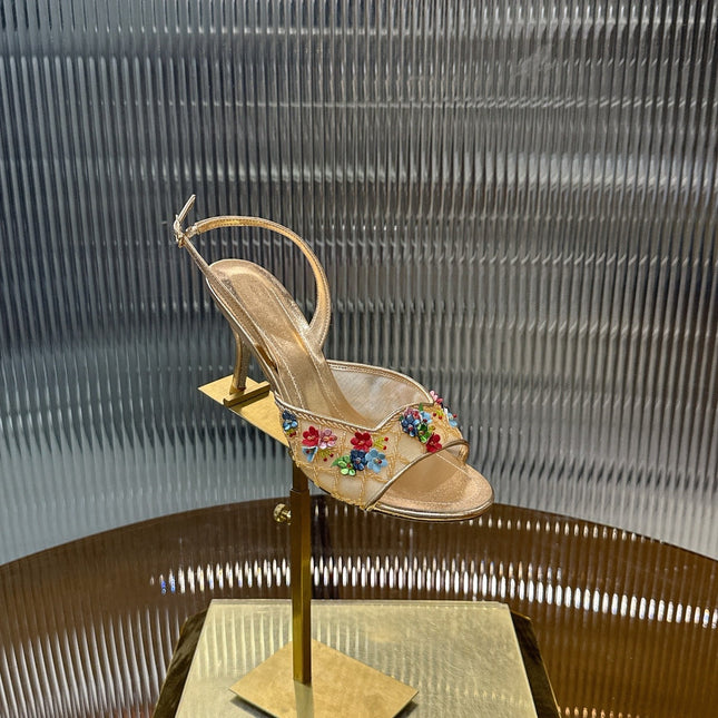RENE CAOVILLA 26S HIGH-HEEL SANDALS 75 MM IN METALLIC GOLD LAMBSKIN