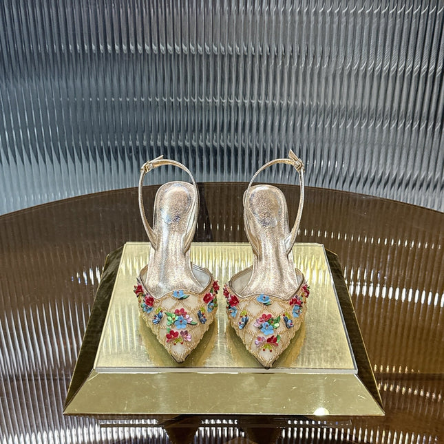 RENE CAOVILLA 26S HIGH-HEEL SLINGBACKS 75 MM IN METALLIC GOLD LAMBSKIN
