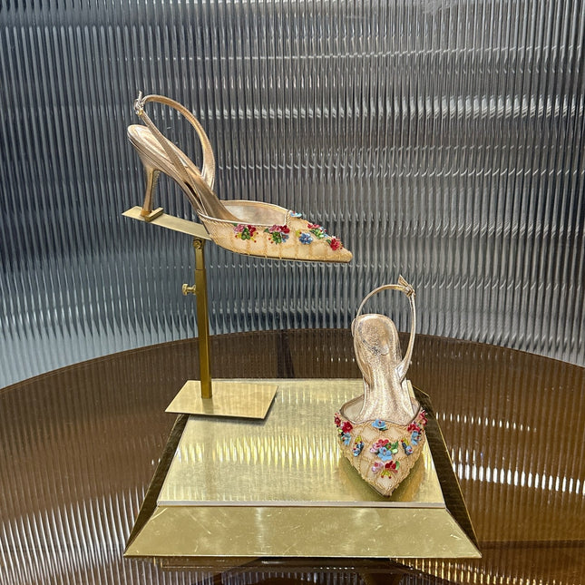 RENE CAOVILLA 26S HIGH-HEEL SLINGBACKS 75 MM IN METALLIC GOLD LAMBSKIN