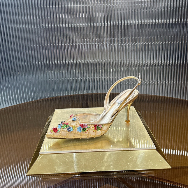 RENE CAOVILLA 26S HIGH-HEEL SLINGBACKS 75 MM IN METALLIC GOLD LAMBSKIN