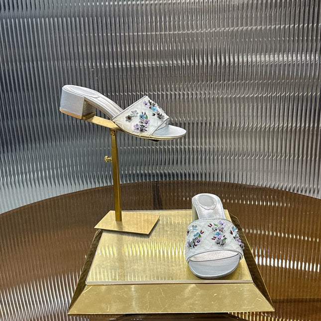 RENE CAOVILLA 26S HIGH-HEEL SANDALS 45 MM IN WHITE MESH AND SILVER LAMBSKIN