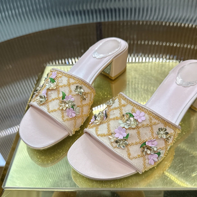 RENE CAOVILLA 26S HIGH-HEEL SANDALS 45 MM IN LIGHT PINK MESH AND LAMBSKIN