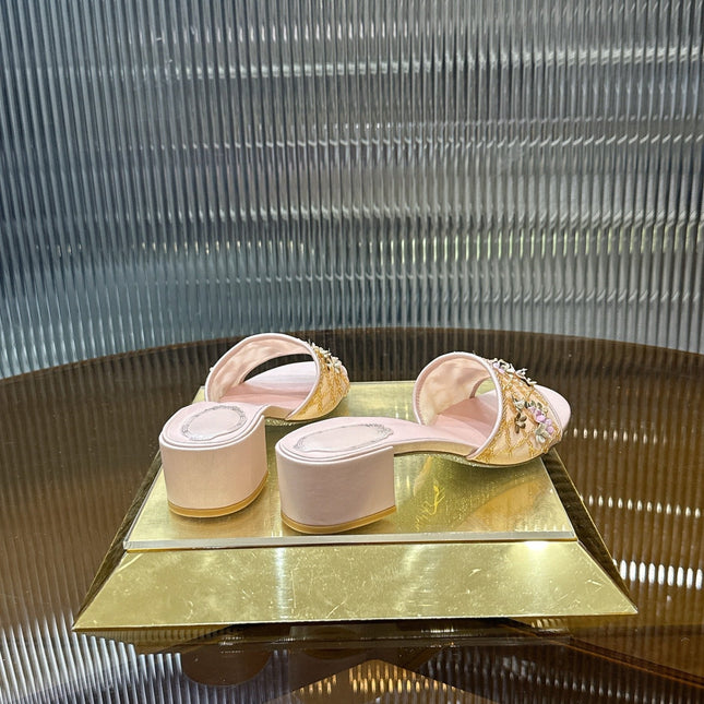 RENE CAOVILLA 26S HIGH-HEEL SANDALS 45 MM IN LIGHT PINK MESH AND LAMBSKIN