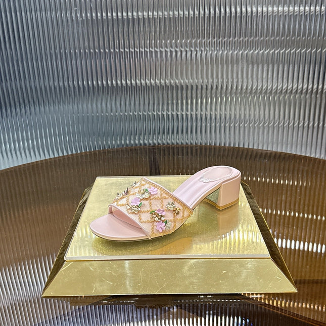 RENE CAOVILLA 26S HIGH-HEEL SANDALS 45 MM IN LIGHT PINK MESH AND LAMBSKIN