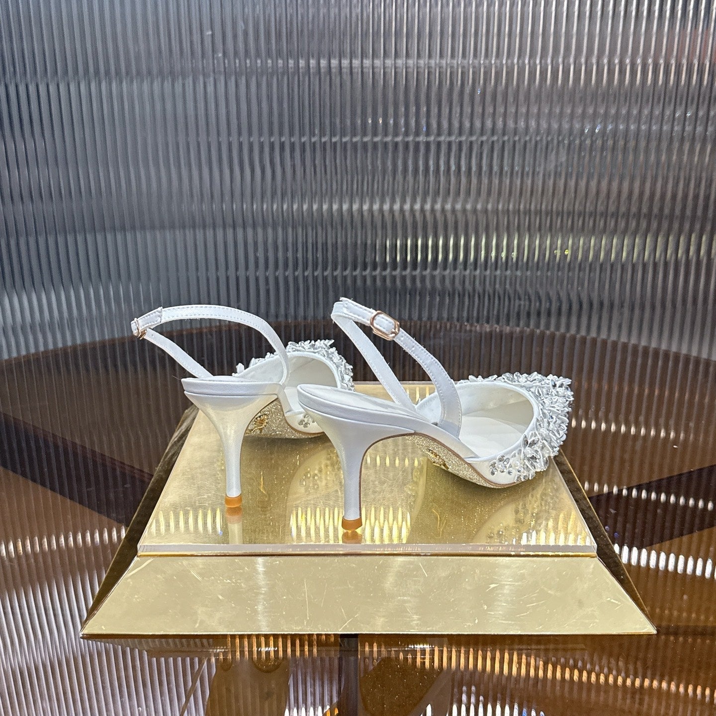 RENE CAOVILLA 26S HIGH-HEEL SLINGBACKS 75 MM IN WHITE LAMBSKIN STYLE 3