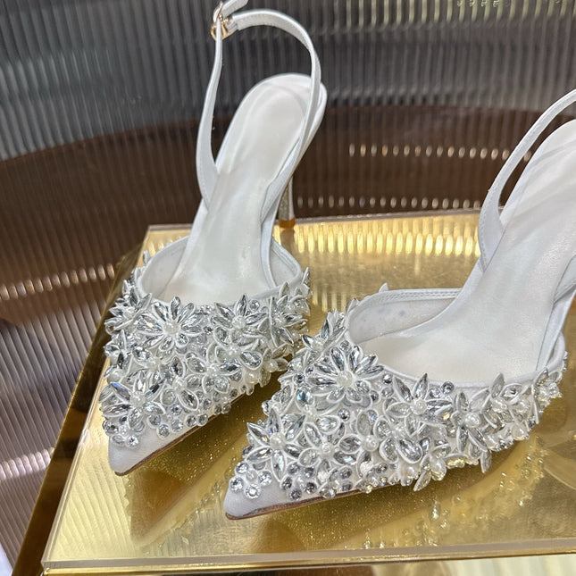 RENE CAOVILLA 26S HIGH-HEEL SLINGBACKS 75 MM IN WHITE LAMBSKIN STYLE 3