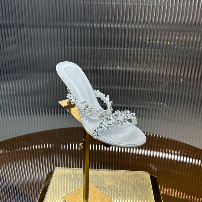 RENE CAOVILLA 26S HEEL SANDALS 75 MM IN WHITE LAMBSKIN WITH CRYSTAL STYLE 2