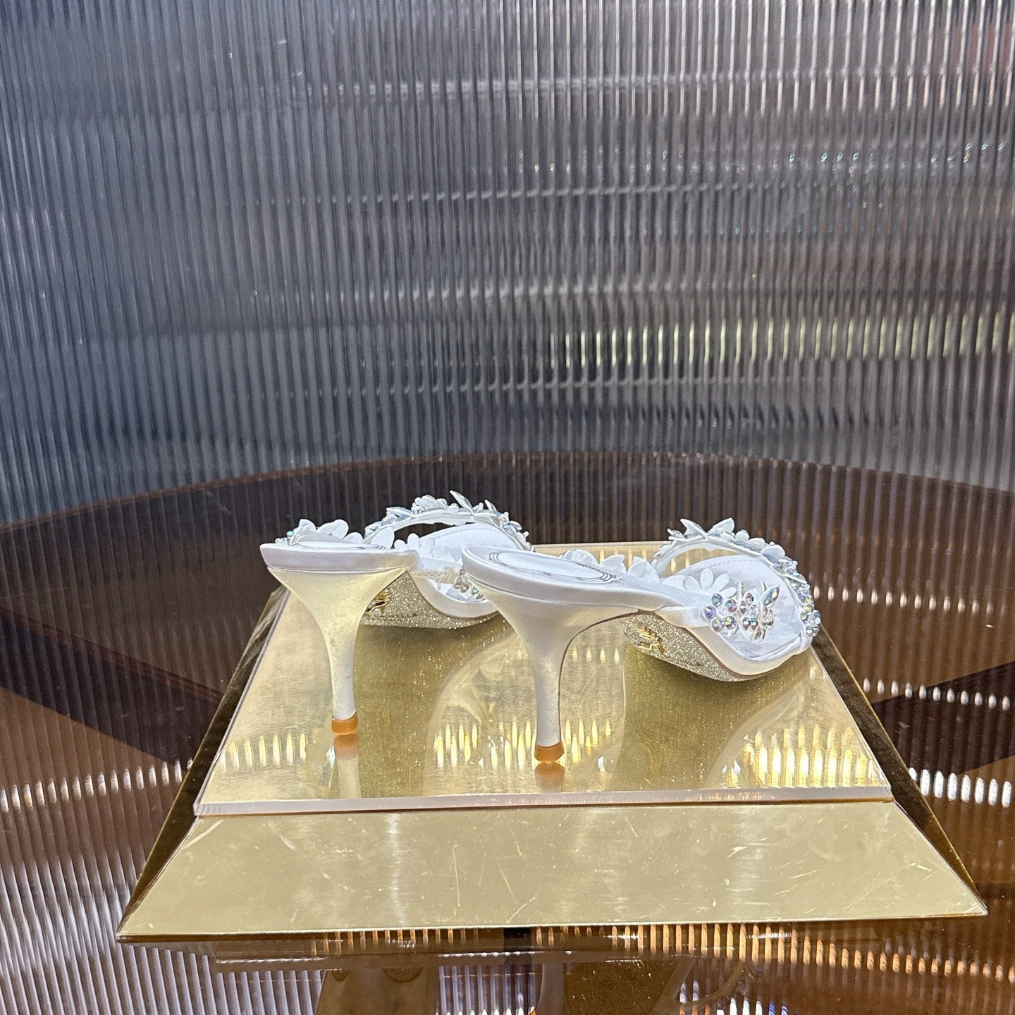 RENE CAOVILLA 26S HEEL SANDALS 75 MM IN WHITE LAMBSKIN WITH CRYSTAL