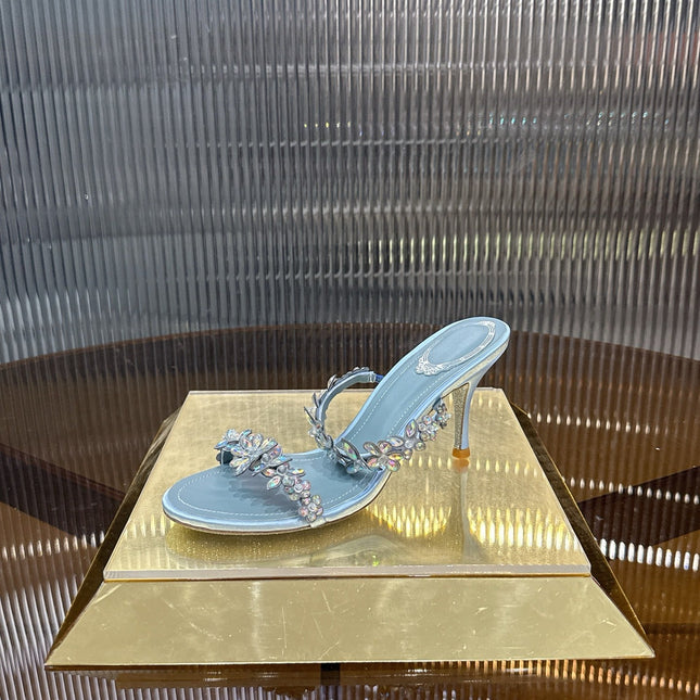 RENE CAOVILLA 26S HEEL SANDALS 75 MM IN PASTEL BLUE LAMBSKIN WITH CRYSTAL
