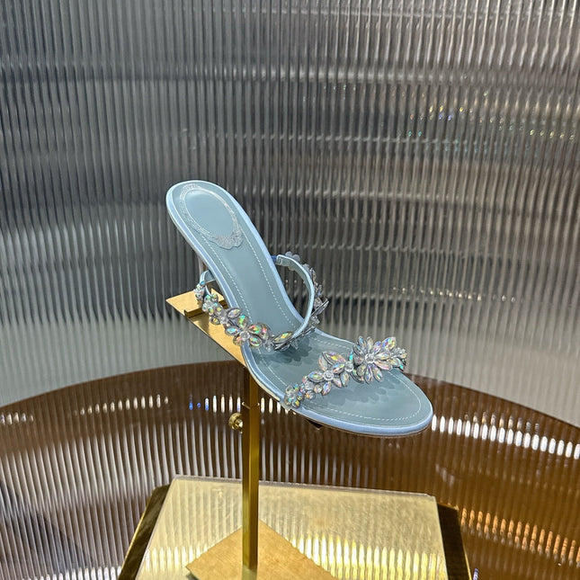 RENE CAOVILLA 26S HEEL SANDALS 75 MM IN PASTEL BLUE LAMBSKIN WITH CRYSTAL