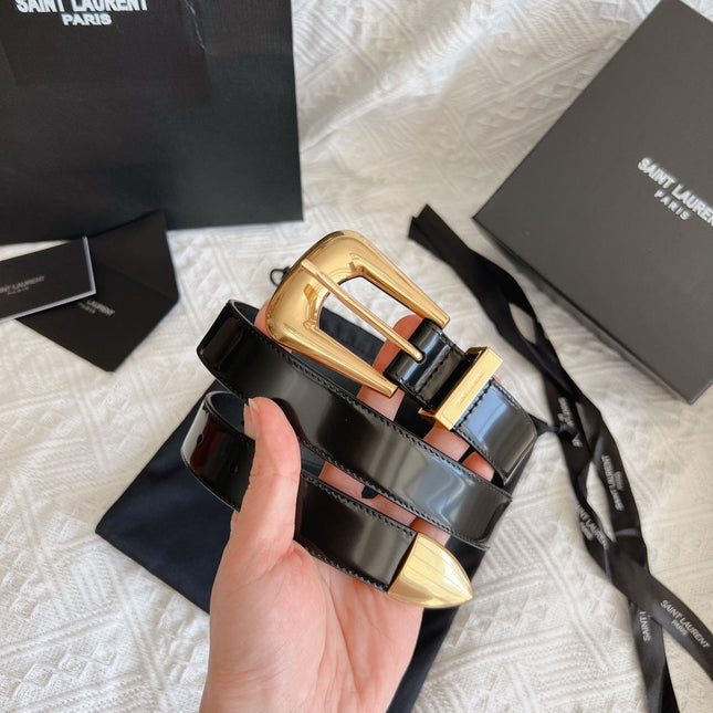 YSL 25S BELT 25 MM IN BLACK GLOSSY CALFSKIN 558367