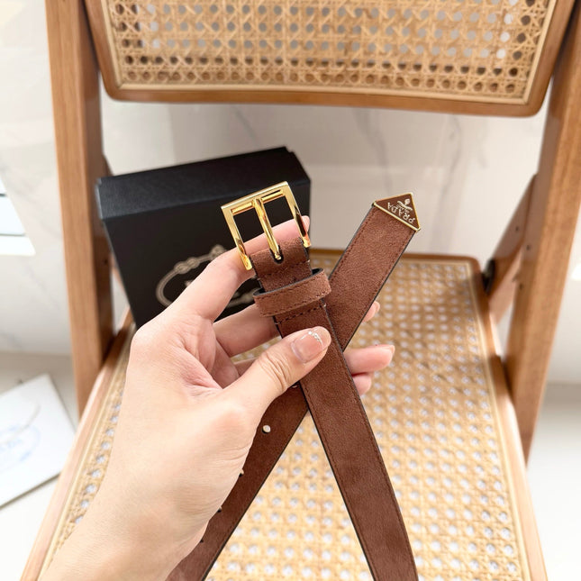 PRADA 25S BELT 25 MM IN BROWN SUEDE 542643