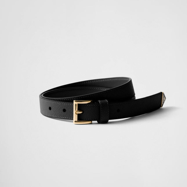PRADA 25S BELT 25 MM IN BLACK CALFSKIN 542645