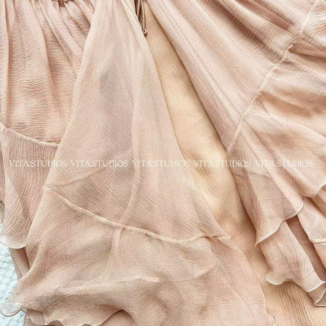 CHLOE 26S PLEATED SILK MAXI DRESS STYLE 55