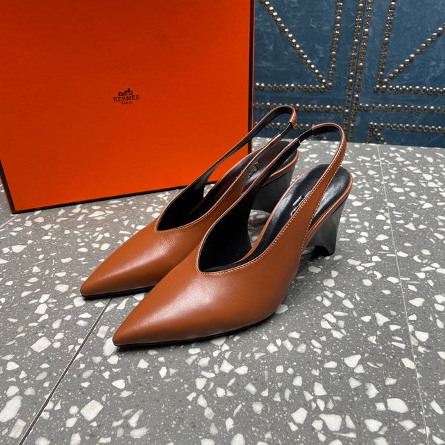 HIGH SLINGBACKS 7 CM IN UMBER BROWN SHEEPSKIN