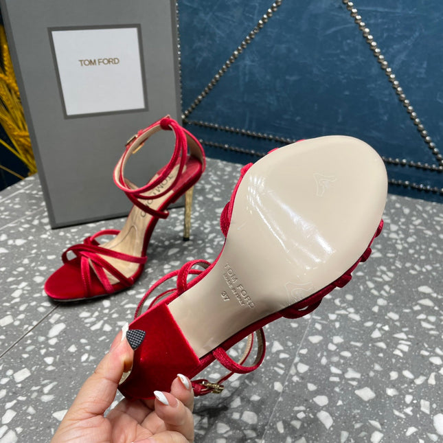 VELVET IDA SANDAL 10 CM CHERRY RED