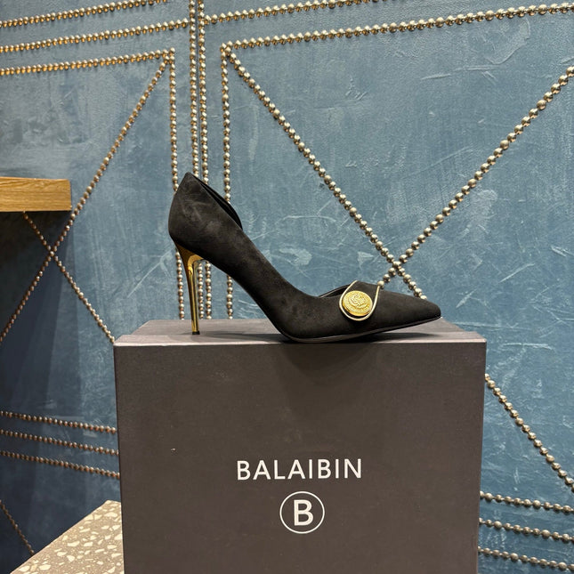 BALMAIN 26S HIGH-HEEL SHOES 95 MM IN BLACK SUEDE