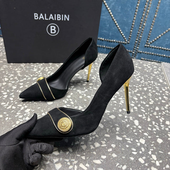 BALMAIN 26S HIGH-HEEL SHOES 95 MM IN BLACK SUEDE