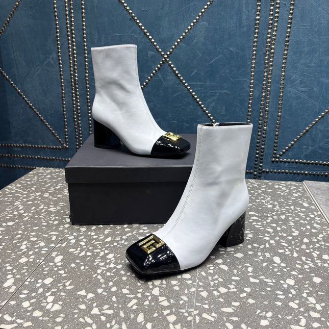 BALMAIN 26S BOOTS 65 MM IN WHITE AND BLACK CALFSKIN
