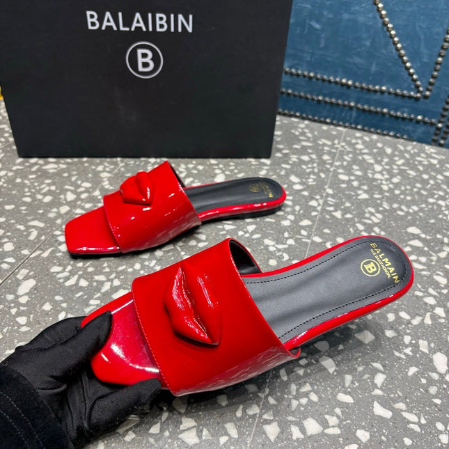 BALMAIN 26S SLIPPERS IN RED GLOSSY CALFSKIN