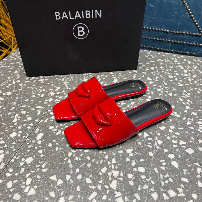 BALMAIN 26S SLIPPERS IN RED GLOSSY CALFSKIN