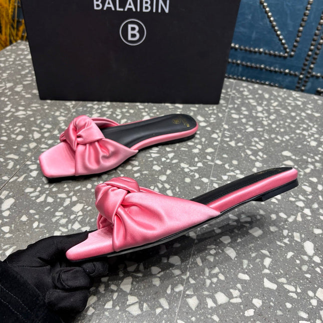 BALMAIN 26S SLIDES IN PINK SATIN