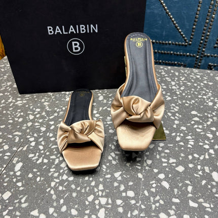 BALMAIN 26S SLIDES IN LIGHT WARM BEIGE SATIN