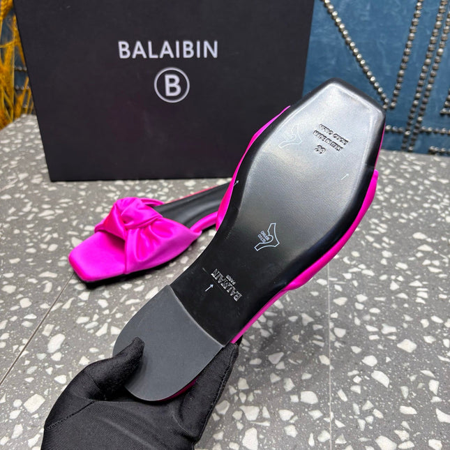BALMAIN 26S SLIDES IN DARK PINK SATIN