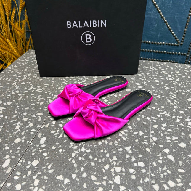BALMAIN 26S SLIDES IN DARK PINK SATIN