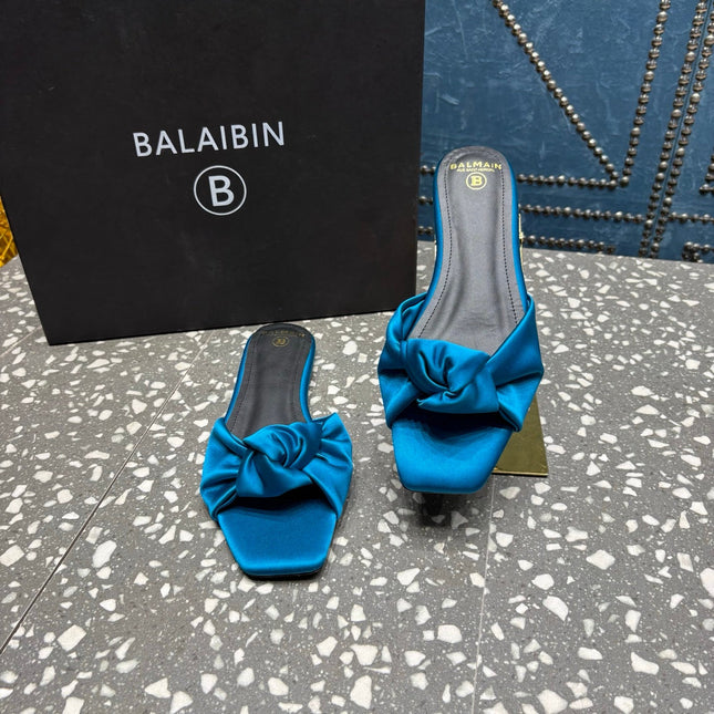 BALMAIN 26S SLIDES IN OCEAN BLUE SATIN