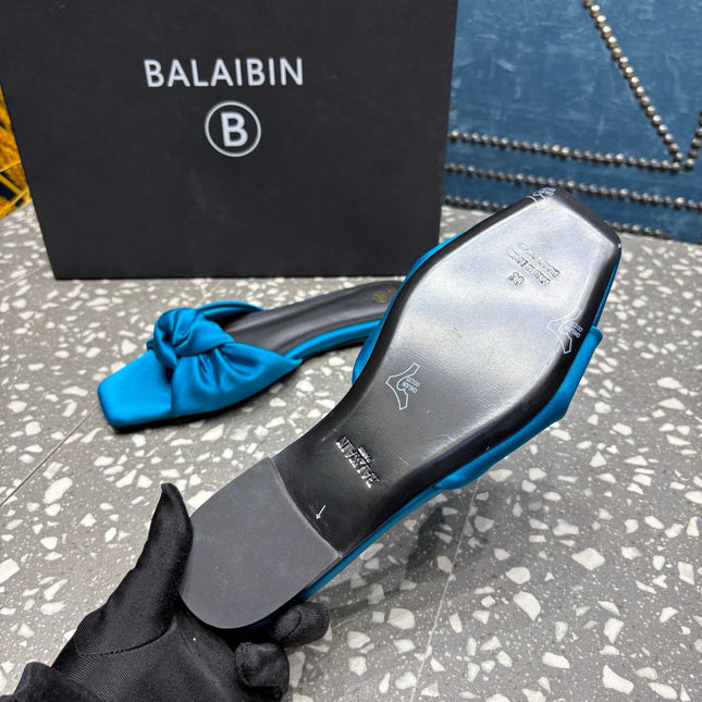 BALMAIN 26S SLIDES IN OCEAN BLUE SATIN