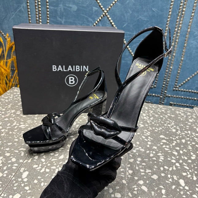 BALMAIN 26S HIGH-HEELED SANDALS 105 MM IN BLACK CALFSKIN STYLE 8