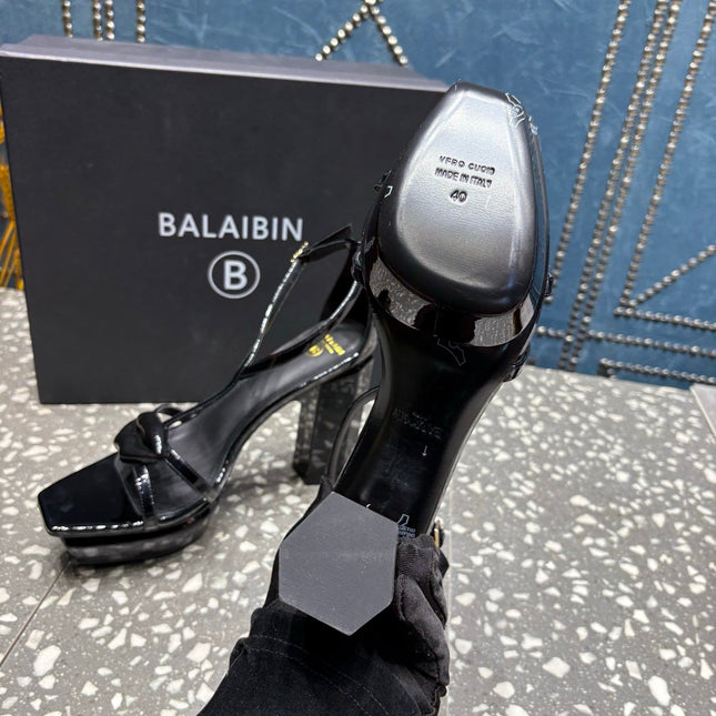 BALMAIN 26S HIGH-HEELED SANDALS 105 MM IN BLACK CALFSKIN STYLE 8