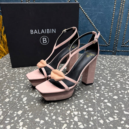 BALMAIN 26S HIGH-HEELED SANDALS 105 MM IN LIGHT PINK CALFSKIN STYLE 7