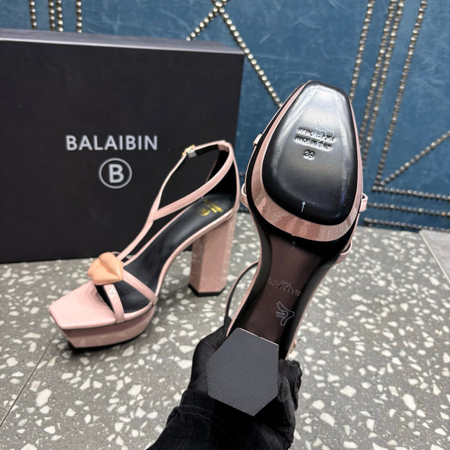 BALMAIN 26S HIGH-HEELED SANDALS 105 MM IN LIGHT PINK CALFSKIN STYLE 7