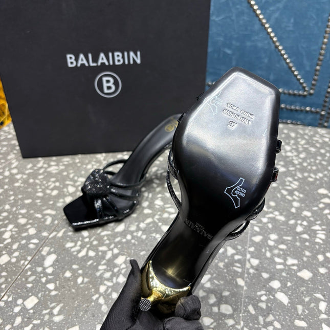 BALMAIN 26S HIGH-HEELED SANDALS 95 MM IN BLACK CALFSKIN STYLE 7