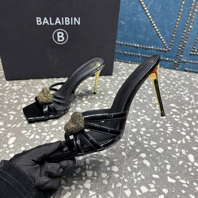 BALMAIN 26S HIGH-HEELED SANDALS 95 MM IN BLACK CALFSKIN STYLE 5