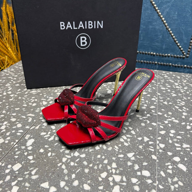 BALMAIN 26S HIGH-HEELED SANDALS 95 MM IN DARK RED CALFSKIN STYLE 4