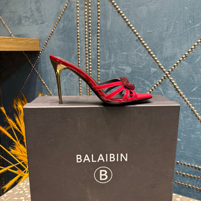 BALMAIN 26S HIGH-HEELED SANDALS 95 MM IN DARK RED CALFSKIN STYLE 4