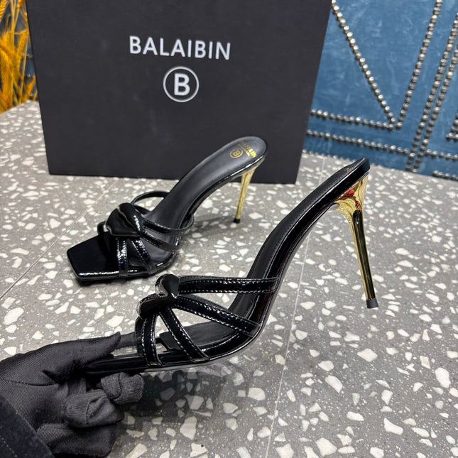BALMAIN 26S HIGH-HEELED SANDALS 95 MM IN BLACK CALFSKIN STYLE 3