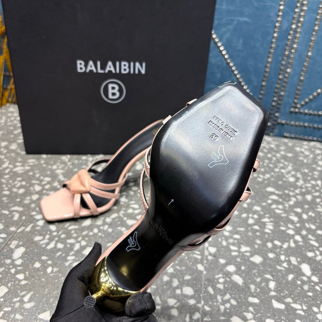 BALMAIN 26S HIGH-HEELED SANDALS 95 MM IN LIGHT PEACHY PINK CALFSKIN STYLE 2