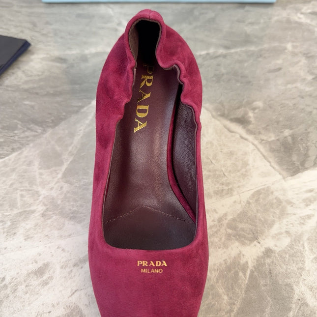 PRADA 25S HIGH HEELS 75 MM IN DARK RED SUEDE