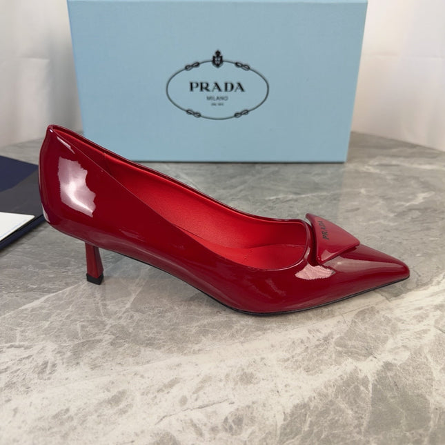 PRADA 25S POINTED-TOE HIGH HEELS 55 MM IN DARK RED GLOSSY LAMBSKIN